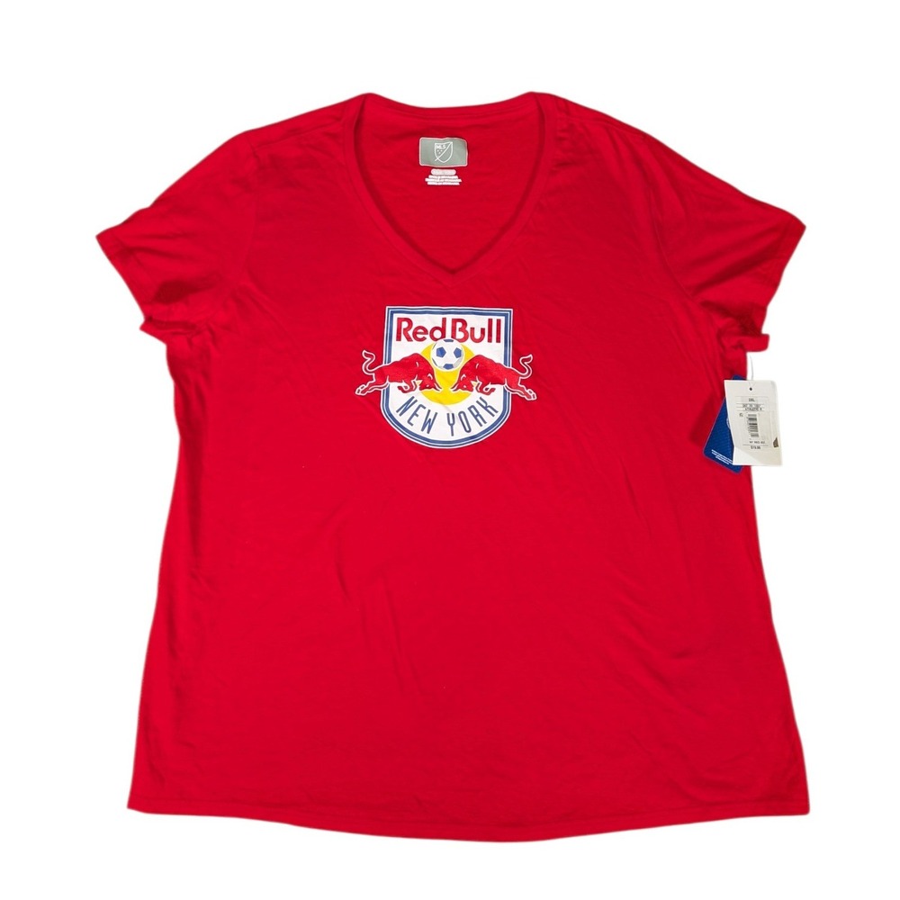MLS New York Red Bulls Womens Red V-Neck Soccer T-Shirt Size 2XL NWT